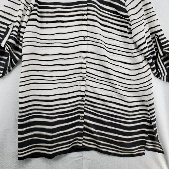 Chicos Top Women's 3/4 Sleeve Striped Button Up Tunic Black Large(12/14) - Picture 3 of 12